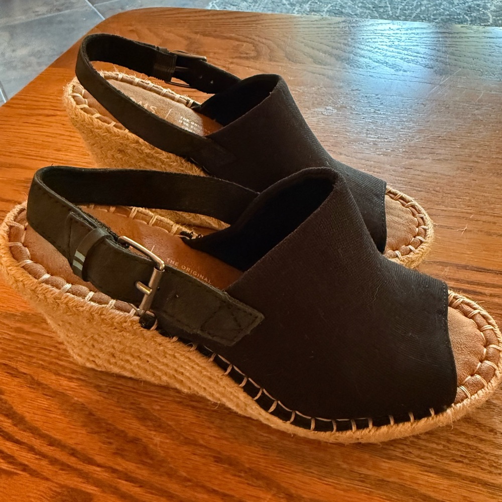 Toms Black Wedge Espadrille Sandals